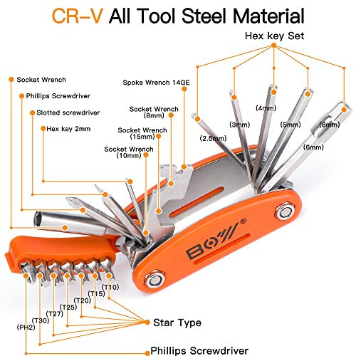 Multitool Wrench Set for Bike Tools, 16 in 1 Bicycle Multitool with 10 in 1 Bone Wrench, Multi Function Accessories Set, Must-Have for Cyclist for Emergency/Repairs/Removing/Replacing/Maintenance/Gift - MatyKit (1)