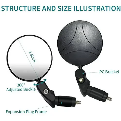 Bike Mirror, 2 Pcs 360˚ Rotatable Bar End Bicycle Mirrors for Handlebars, Wide Angle Convex Bike Mirrors Handlebar Rearview Mirror Bike Mirrors for Handlebar End Mount Mountain Road Adult Bike Cycling - 4