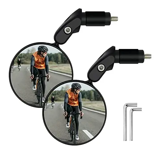 Bike Mirror, 2 Pcs 360˚ Rotatable Bar End Bicycle Mirrors for Handlebars, Wide Angle Convex Bike Mirrors Handlebar Rearview Mirror Bike Mirrors for Handlebar End Mount Mountain Road Adult Bike Cycling 