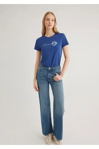 Bisiklet Baskılı Tişört Semi Slim Fit / Yarı Dar Kesim 1612961-70899 - Mavi-70899 - MAVI (1)