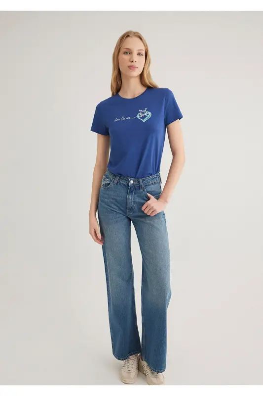 Bisiklet Baskılı Tişört Semi Slim Fit / Yarı Dar Kesim 1612961-70899 - Mavi-70899 - 2