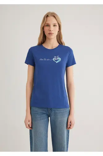 Bisiklet Baskılı Tişört Semi Slim Fit / Yarı Dar Kesim 1612961-70899 - Mavi-70899 - 3