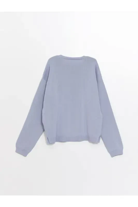 Bıсиклет Ёқа Басик Узун Қўлли Қиз Болалар Трико Кофтаси-BLUE - 3