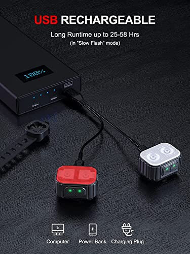 Bike Lights, Rechargeable Bicycle Lights Set Super Bright 8+12 Modes, IPX6 Waterproof Bike Lights for Night Riding/Cycling Safety, Front and Back Taillight Reflectors, 58 Hrs Long Battery Life - 10