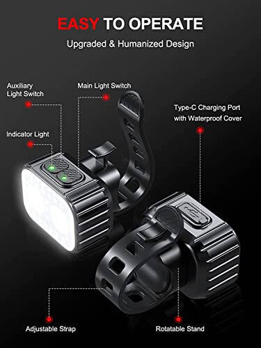 Bike Lights, Rechargeable Bicycle Lights Set Super Bright 8+12 Modes, IPX6 Waterproof Bike Lights for Night Riding/Cycling Safety, Front and Back Taillight Reflectors, 58 Hrs Long Battery Life - 11