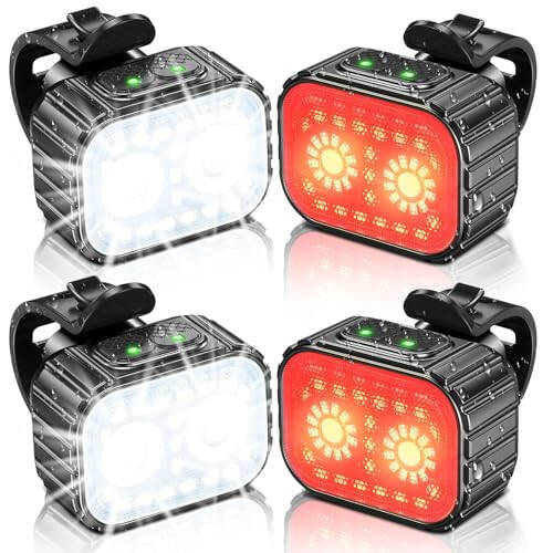Bike Lights, Rechargeable Bicycle Lights Set Super Bright 8+12 Modes, IPX6 Waterproof Bike Lights for Night Riding/Cycling Safety, Front and Back Taillight Reflectors, 58 Hrs Long Battery Life - 1