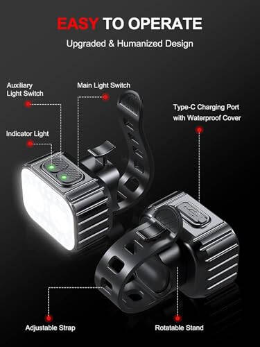 Bike Lights, Rechargeable Bicycle Lights Set Super Bright 8+12 Modes, IPX6 Waterproof Bike Lights for Night Riding/Cycling Safety, Front and Back Taillight Reflectors, 58 Hrs Long Battery Life - 5