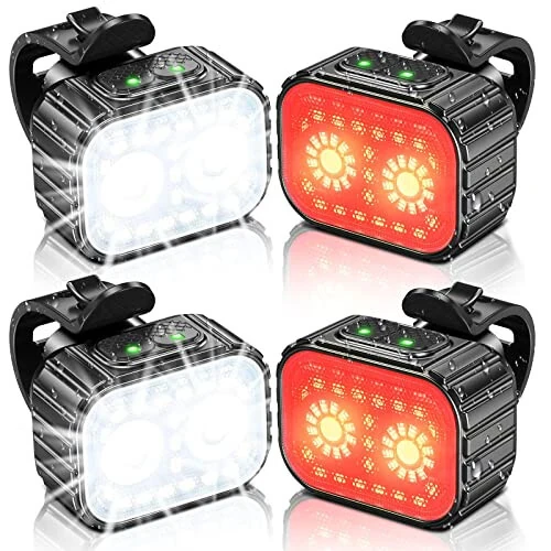 Bike Lights, Rechargeable Bicycle Lights Set Super Bright 8+12 Modes, IPX6 Waterproof Bike Lights for Night Riding/Cycling Safety, Front and Back Taillight Reflectors, 58 Hrs Long Battery Life - 7