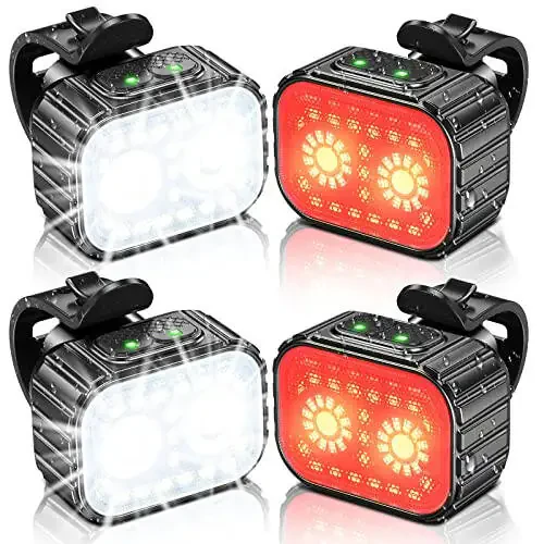 Bike Lights, Rechargeable Bicycle Lights Set Super Bright 8+12 Modes, IPX6 Waterproof Bike Lights for Night Riding/Cycling Safety, Front and Back Taillight Reflectors, 58 Hrs Long Battery Life - 7