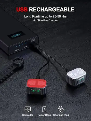 Bike Lights, Rechargeable Bicycle Lights Set Super Bright 8+12 Modes, IPX6 Waterproof Bike Lights for Night Riding/Cycling Safety, Front and Back Taillight Reflectors, 58 Hrs Long Battery Life - 4