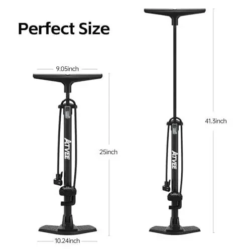 Bike Pump, 25” Height Full Size Bicycle Pump with 160 PSI High Pressure, Bike tire Pump with Presta and Schrader Valve, Bike Air Pump for Bike Tires, Balls and Swimming Ring,Bike Pumps with Psi Gauge… - 5
