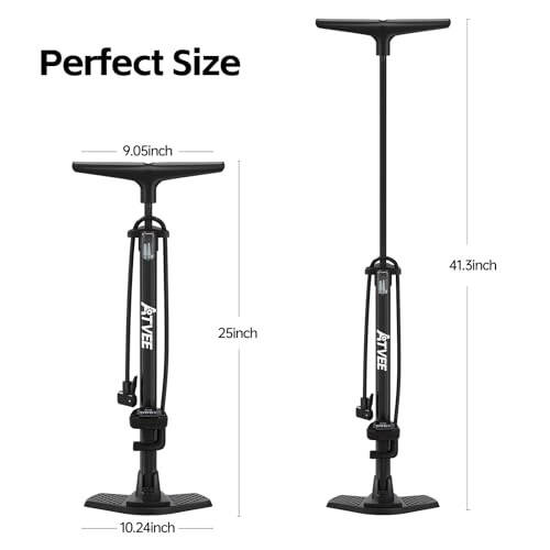 Bike Pump, 25” Height Full Size Bicycle Pump with 160 PSI High Pressure, Bike tire Pump with Presta and Schrader Valve, Bike Air Pump for Bike Tires, Balls and Swimming Ring,Bike Pumps with Psi Gauge - 5