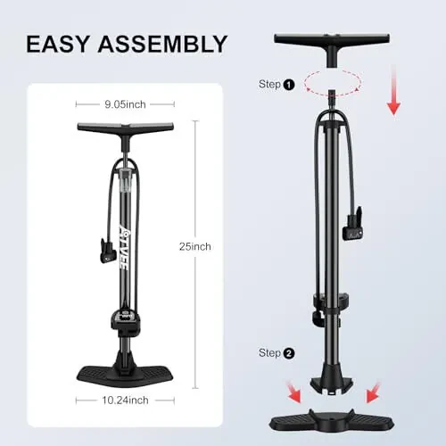 Bike Pump, 25” Height Full Size Bicycle Pump with 160 PSI High Pressure, Bike tire Pump with Presta and Schrader Valve, Bike Air Pump for Bike Tires, Balls and Swimming Ring,Bike Pumps with Psi Gauge… - 4