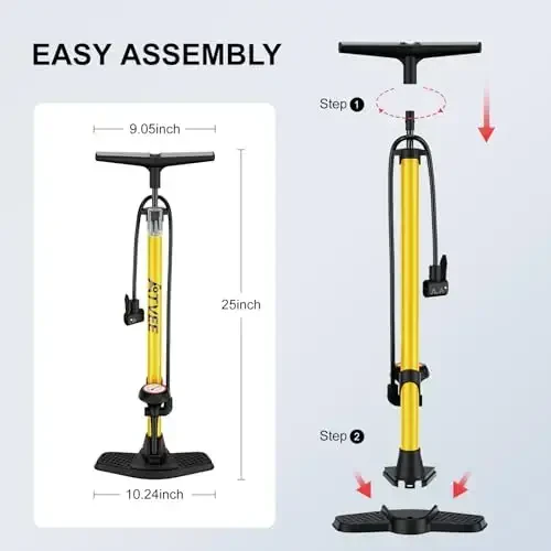 Bike Pump, 25” Height Full Size Bicycle Pump with 160 PSI High Pressure, Bike tire Pump with Presta and Schrader Valve, Bike Air Pump for Bike Tires, Balls and Swimming Ring,Bike Pumps with Psi Gauge… - 5