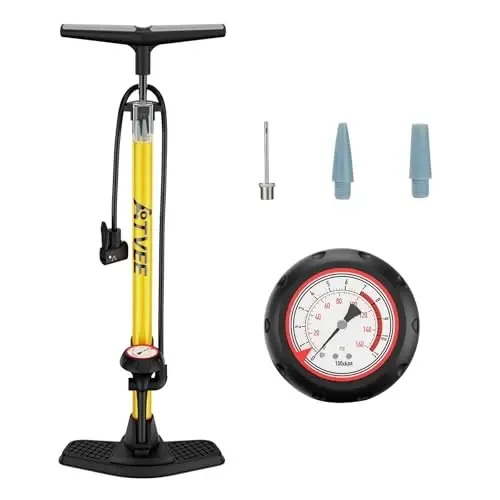 Velosiped nasosi, 25 dyuym balandlikdagi toʻliq oʻlchamli velosiped nasosi, 160 PSI yuqori bosimli, Presta va Schrader klapanli velosiped shinalari nasosi, velosiped shinalari, toʻplar va suzish halqasi uchun velosiped havo nasosi, Psi oʻlchagichli velosiped nasoslari… - 1