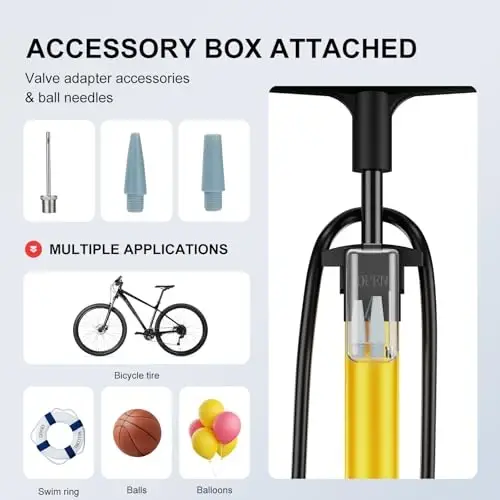 Velosiped nasosi, 25 dyuym balandlikdagi toʻliq oʻlchamli velosiped nasosi, 160 PSI yuqori bosimli, Presta va Schrader klapanli velosiped shinalari nasosi, velosiped shinalari, toʻplar va suzish halqasi uchun velosiped havo nasosi, Psi oʻlchagichli velosiped nasoslari… - 4