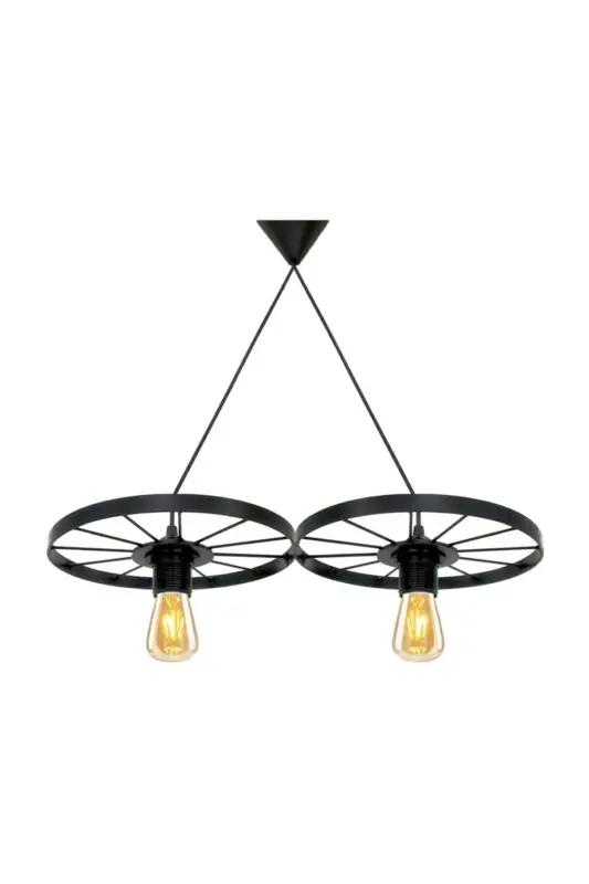 Bisiklet Tekerlek Sarkıt Ikili Avize Ferforje Bar Otel Restaurant Metal Retro Tavan Lamba-Siyah - BUNDEBA