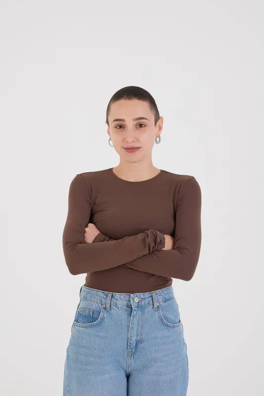 Bisiklet Yaka Basic Bluz B1496-asn75 - Acı Kahve - 3