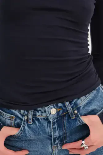 Bisiklet Yaka Basic Bluz B1496-DK2-Laci - 3