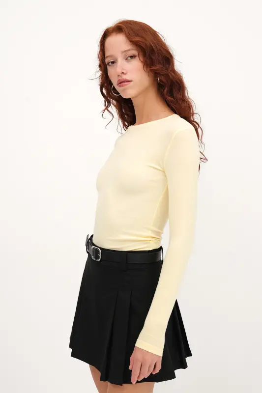 Bisiklet Yaka Basic Bluz B1496-DK2 - A.Sarı - 1
