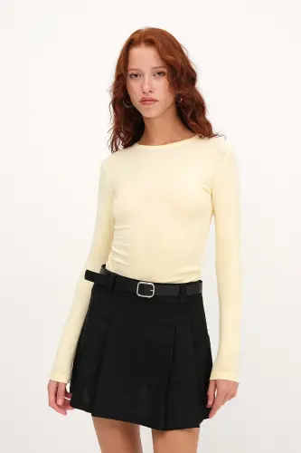 Bisiklet Yaka Basic Bluz B1496-DK2 - A.Sarı - 5