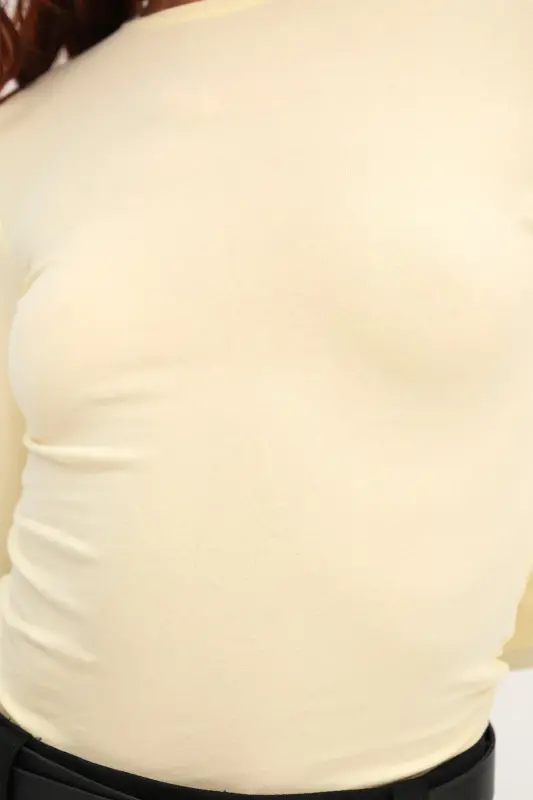 Bisiklet Yaka Basic Bluz B1496-DK2-A.Sarı - 3