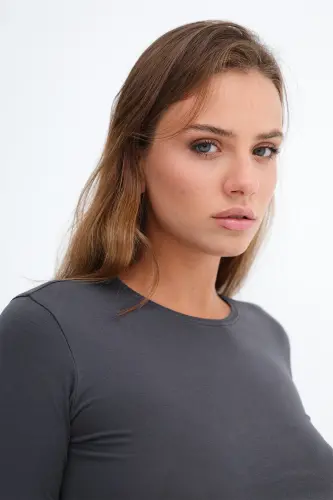 Bisiklet Yaka Basic Bluz B1496-DK2 - Antrasit - 3