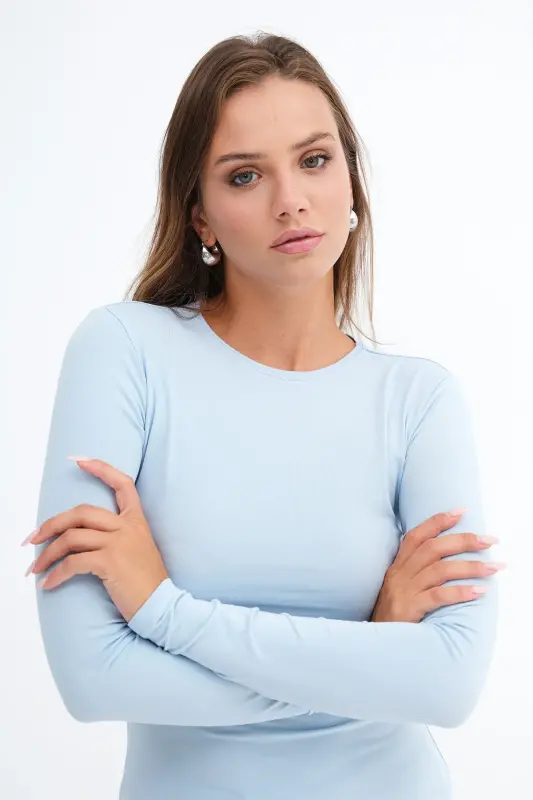 Bisiklet Yaka Basic Bluz B1496-DK2 - Bebe Mavi - 2
