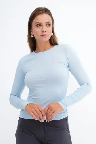 Bisiklet Yaka Basic Bluz B1496-DK2 - Bebe Mavi - 5
