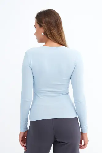 Bisiklet Yaka Basic Bluz B1496-DK2 - Bebe Mavi - 6