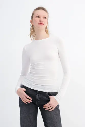 Bisiklet Yaka Basic Bluz B1496-dk2-Beyaz 
