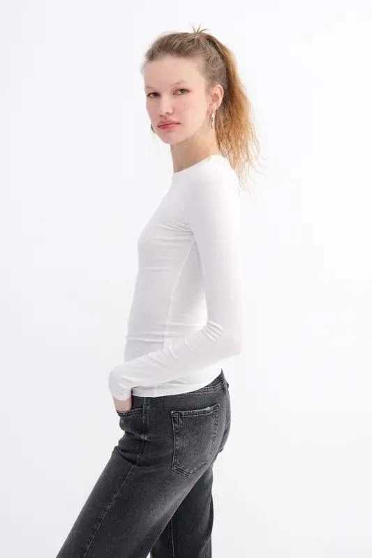 Bisiklet Yaka Basic Bluz B1496-dk2-Beyaz - 4