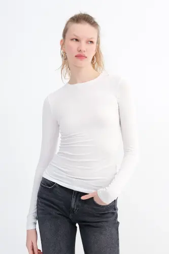 Bisiklet Yaka Basic Bluz B1496-dk2-Beyaz - 5