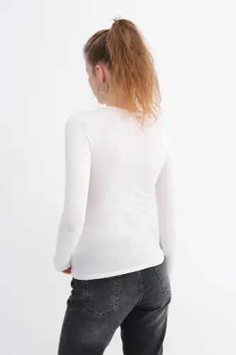 Bisiklet Yaka Basic Bluz B1496-dk2-Beyaz - 6