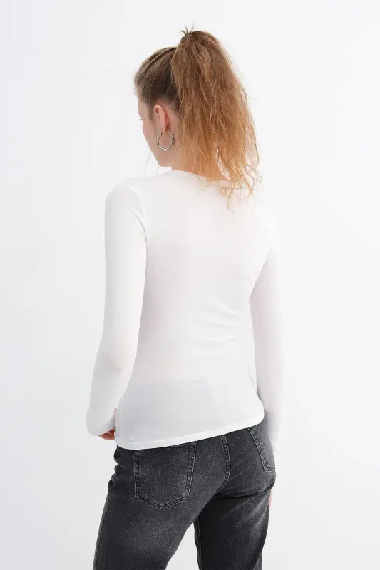 Bisiklet Yaka Basic Bluz B1496-dk2-Beyaz - 6