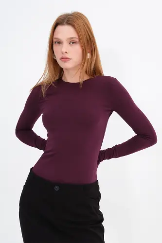 Bisiklet Yaka Basic Bluz B1496-DK2-BORDO - 4