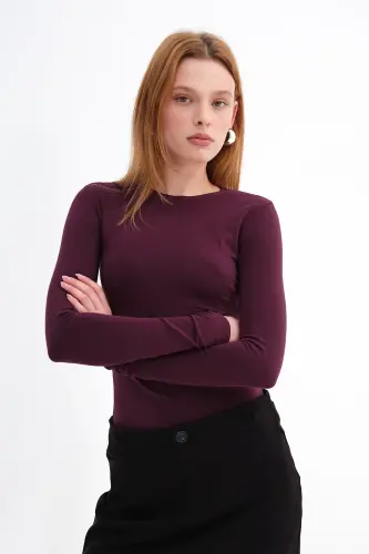 Bisiklet Yaka Basic Bluz B1496-DK2-BORDO - 5