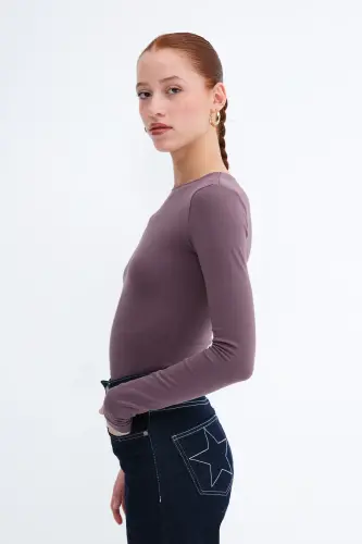 Bisiklet Yaka Basic Bluz B1496-DK2 - Grape - 2