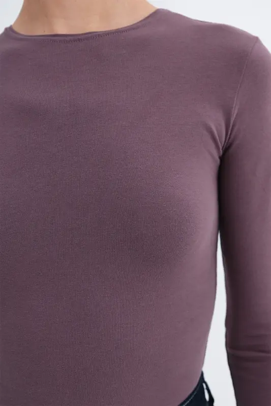 Bisiklet Yaka Basic Bluz B1496-DK2 - Grape - 3