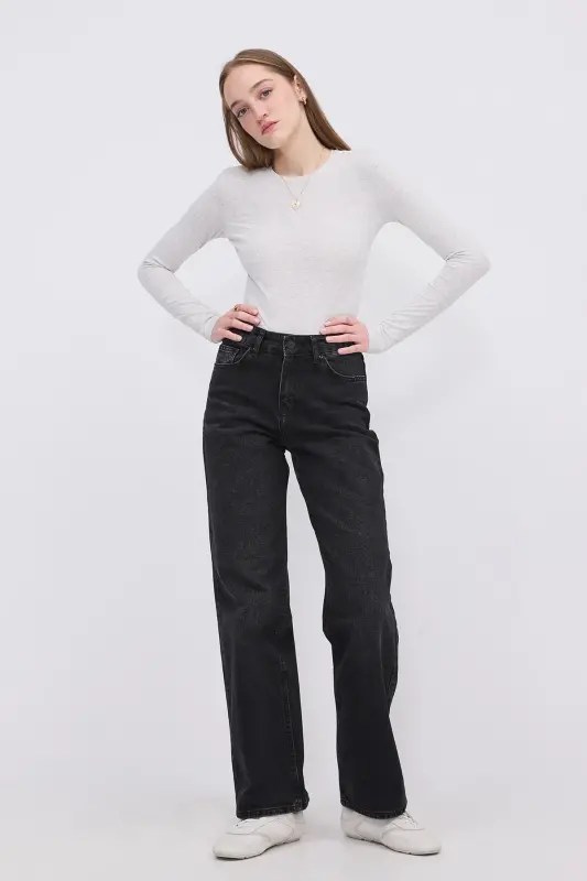 Bisiklet Yaka Basic Bluz B1496-DK2-Kar Melanj - ADDAX