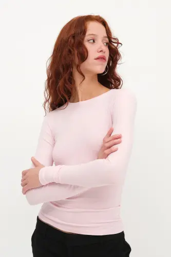 Bisiklet Yaka Basic Bluz B1496-DK2-Lotus 