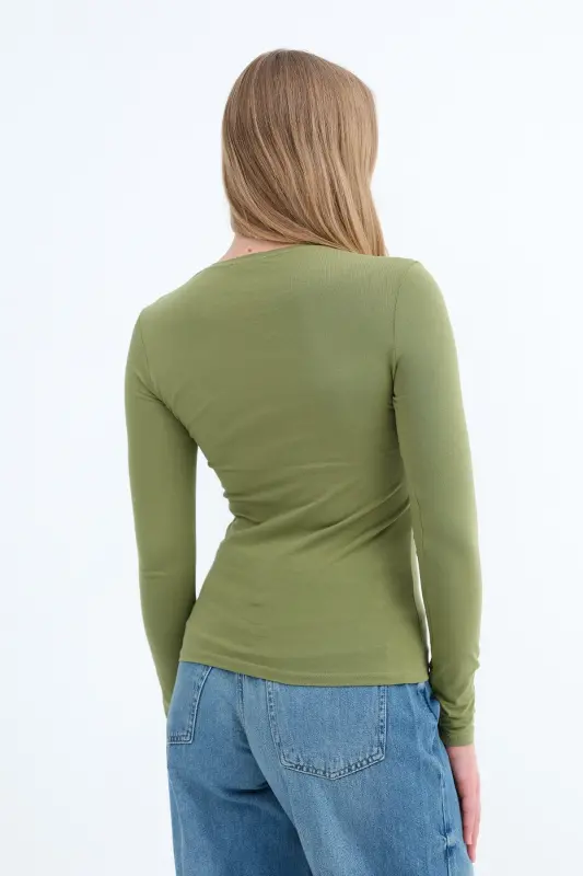 Bisiklet Yaka Basic Bluz B1496-DK2 - Matcha - 6