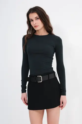 Bisiklet Yaka Basic Bluz B1496-DK2-Safir - 5