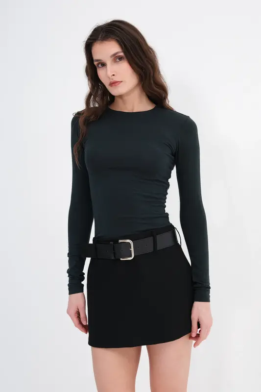 Bisiklet Yaka Basic Bluz B1496-DK2-Safir - 5