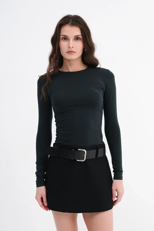 Bisiklet Yaka Basic Bluz B1496-DK2-Safir - 6