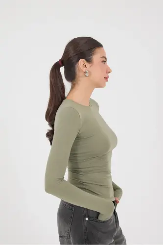 Bisiklet Yaka Basic Bluz B1496-DK2-YAĞ YEŞİLİ - 3