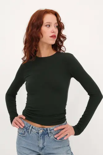 Bisiklet Yaka Basic Bluz B1496-DK2-Zümrü 