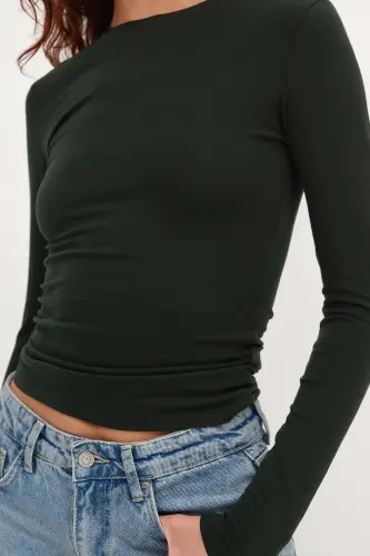 Bisiklet Yaka Basic Bluz B1496-DK2-Zümrü - 3