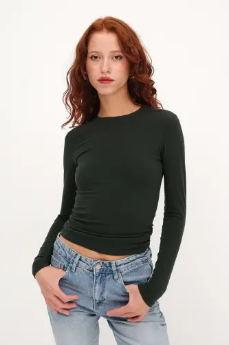 Bisiklet Yaka Basic Bluz B1496-DK2-Zümrü - 4