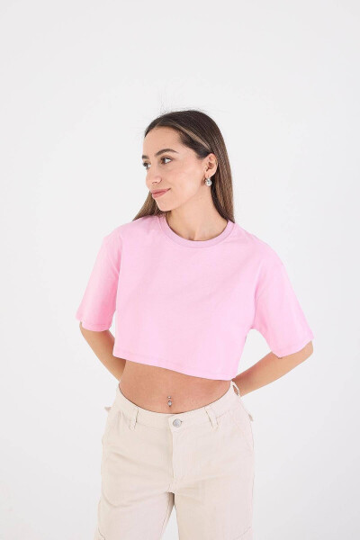 Bisiklet Yaka Basic Crop T-shirt P1098-L1 - 1